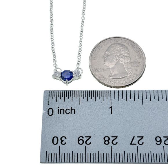 Vintage Sterling Silver Blue Tanzanite Cubic Zirconia Necklace 18.75" - Picture 4 of 5